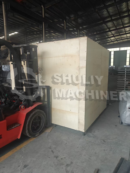 Machine in wooden crate for delivery